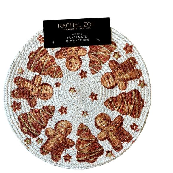 Rachel Zoe Christmas GINGERBREAD Placemat 15in Set of 4 Holiday Home Decor New - Picture 1 of 10